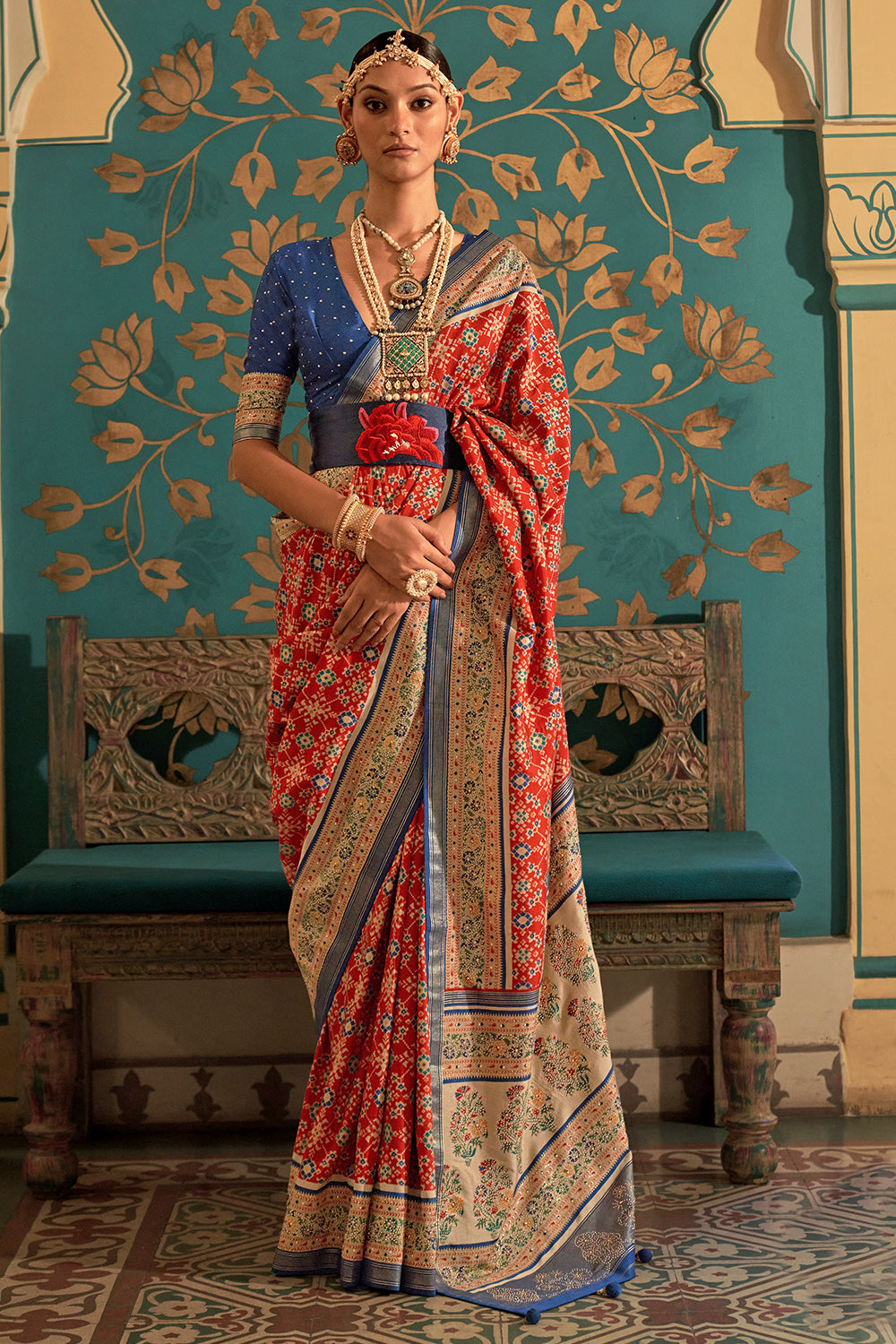 Buy Red And Blue Patola Saree Online Karagiri 8618