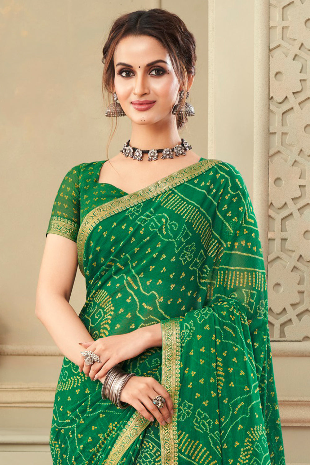 Buy Forest Green Chiffon Saree online-Karagiri