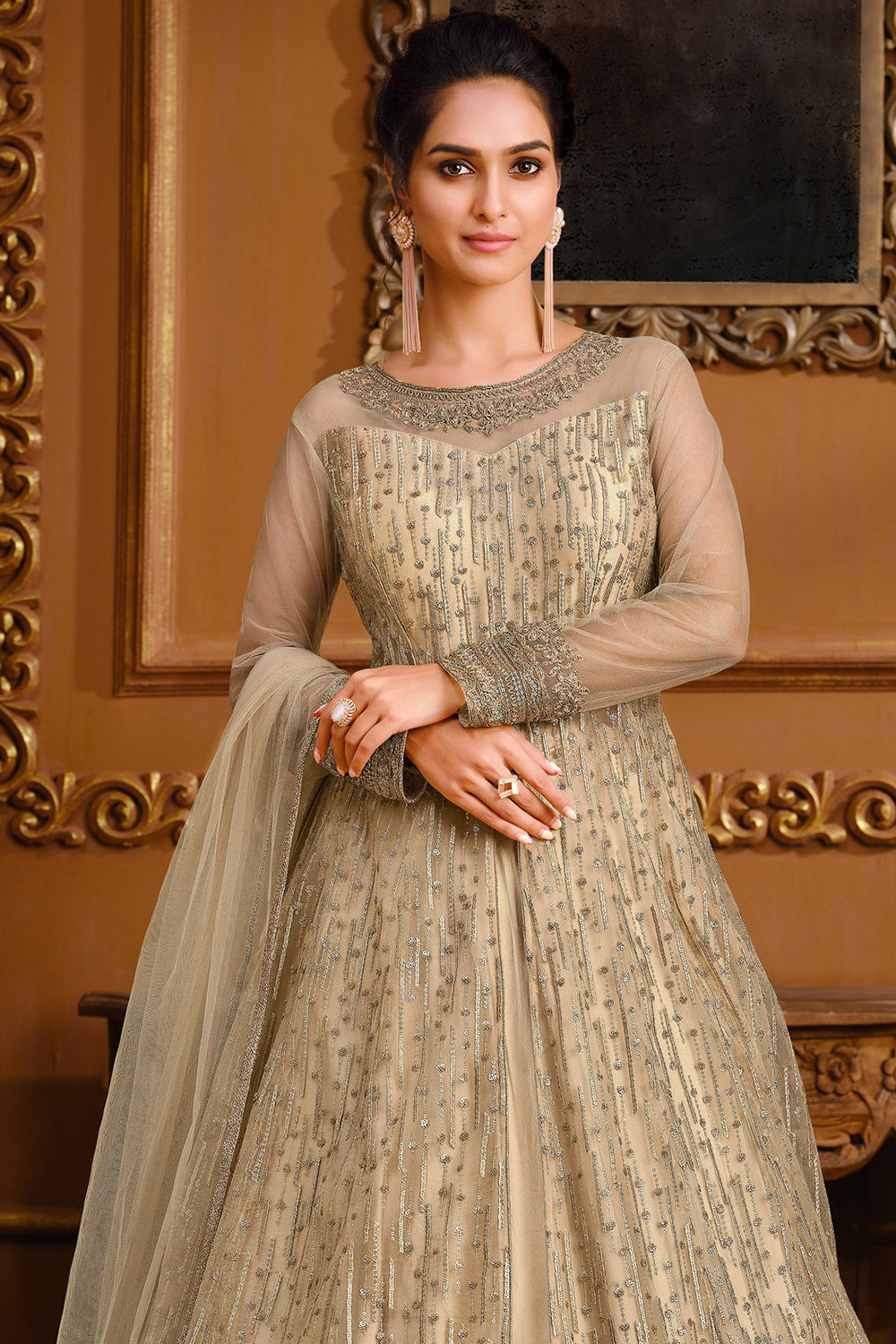 Buy Cream Anarkali Dress online-Karagiri