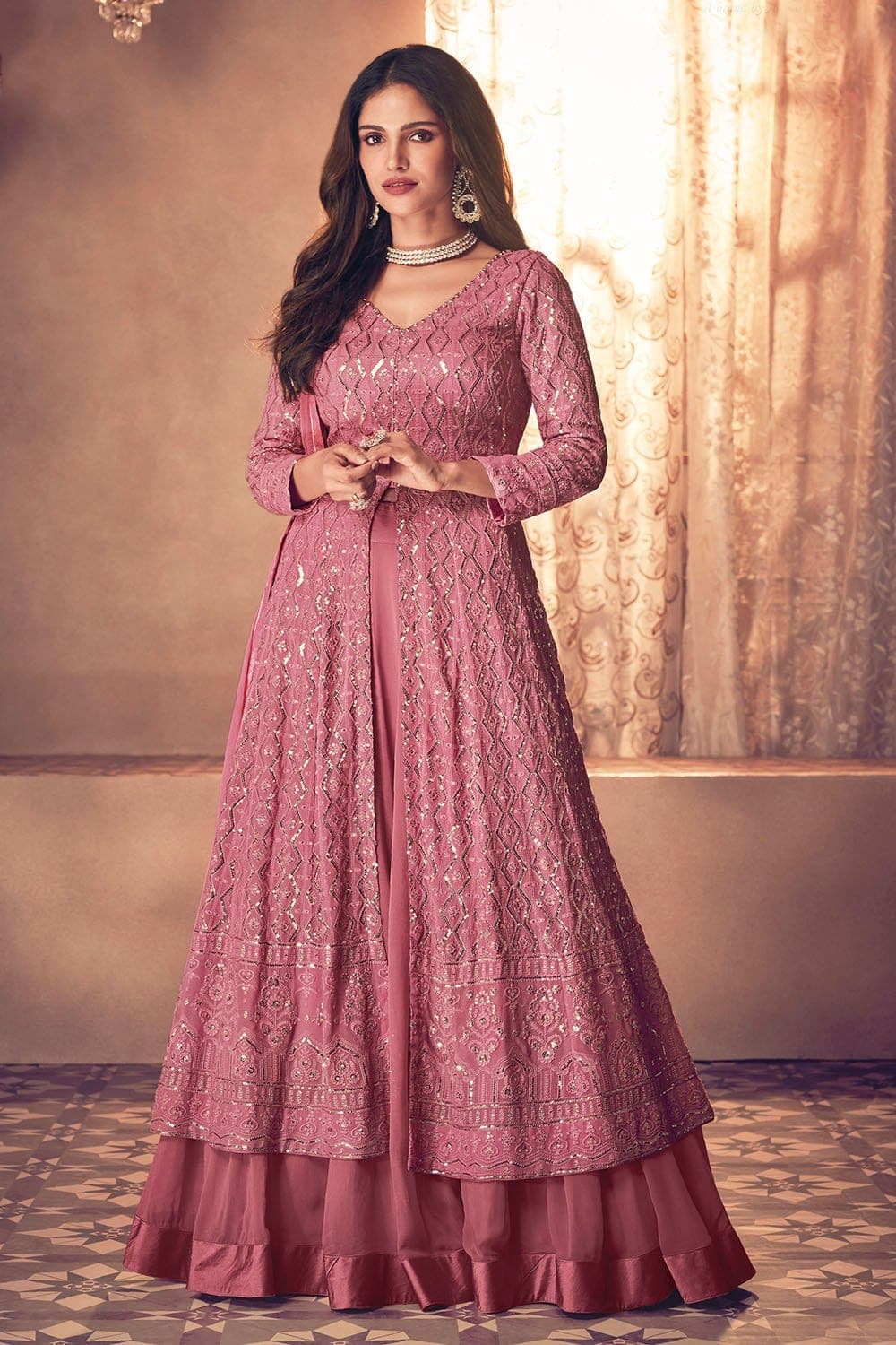 Buy Dusky Rose Pink Anarkali Dress online-KARAGIRI | EXCLUSIVE ...