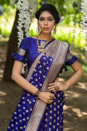 Buy the elegant Admiral Blue Banarasi Saree - Karagiri