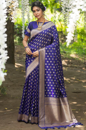 Buy the elegant Admiral Blue Banarasi Saree - Karagiri