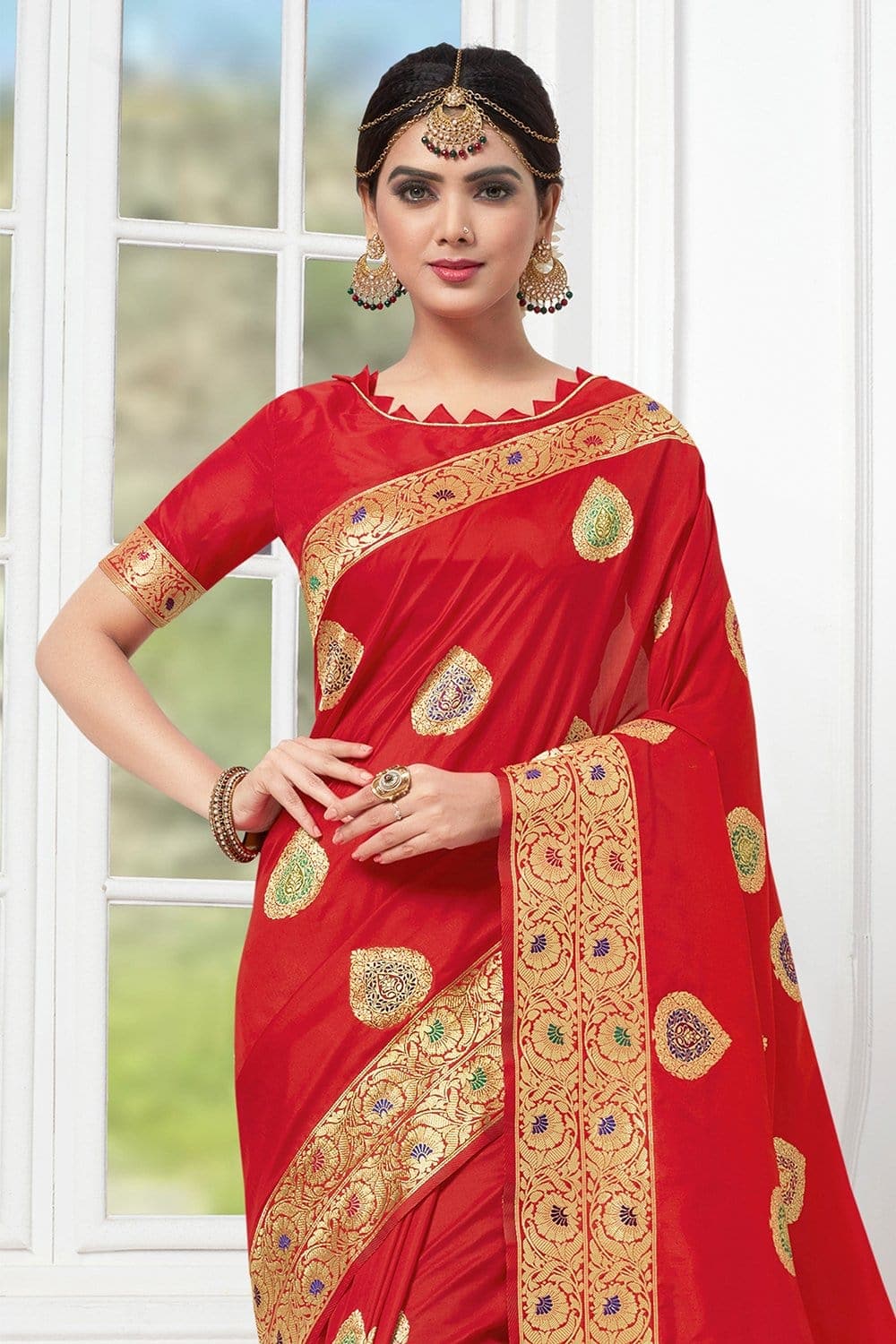 Buy Beautiful lobster red banarasi saree - From Wedding sutra ...