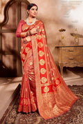 Banarasi Saree Blush Red Zari Woven Banarasi Brocade Saree saree online