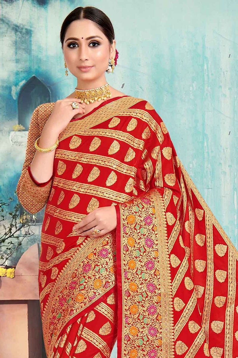 Buy Chilli Red Banarasi Saree online-Karagiri