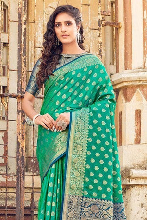 Buy Jade Green Silk Saree With Banglori Silk Blouse Online