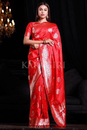 Buy Bright Red Banarasi Saree online-Karagiri. Buy banarasi saree online.