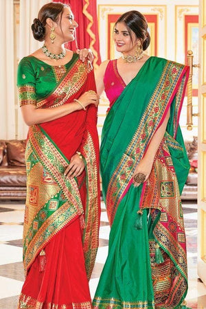 Buy Turquoise Green Banarasi Saree online-Karagiri