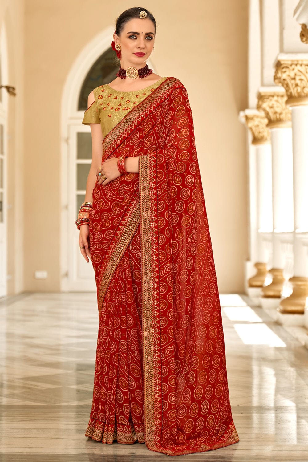 Buy Ruby Red Bandhani Saree online-Karagiri
