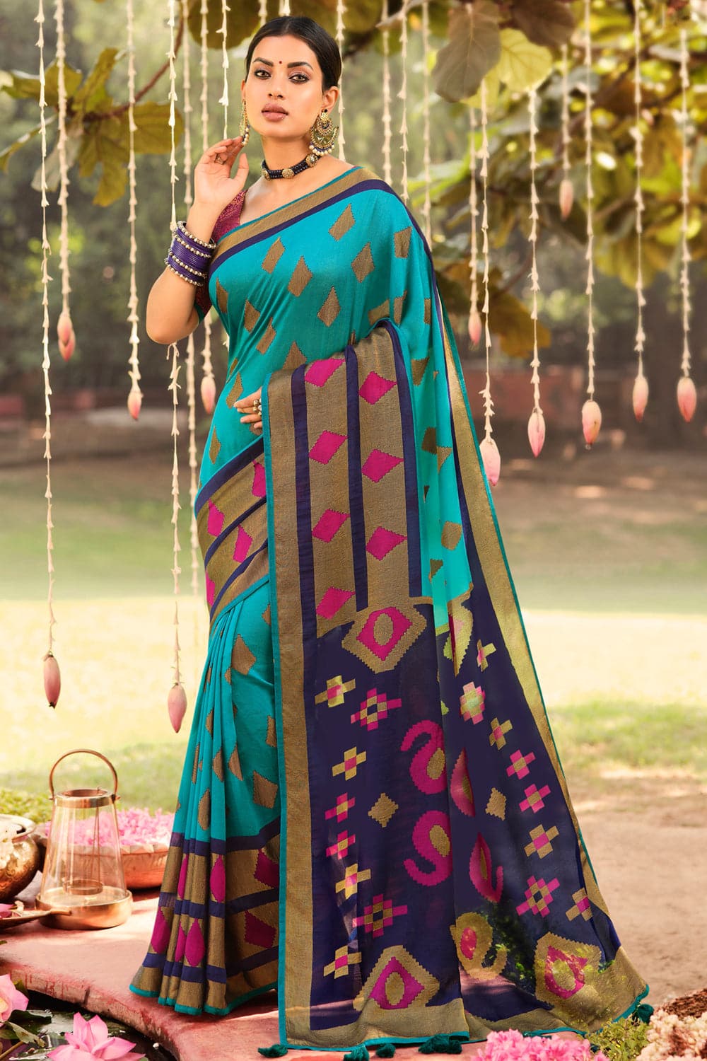 Buy Azure Blue Brasso Saree online-Karagiri