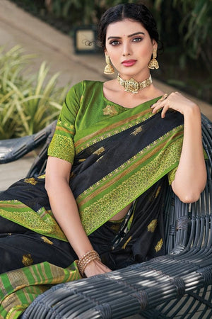 Fossil Black Cotton Saree