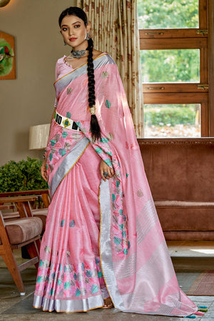 Blush Pink Chanderi Cotton Saree