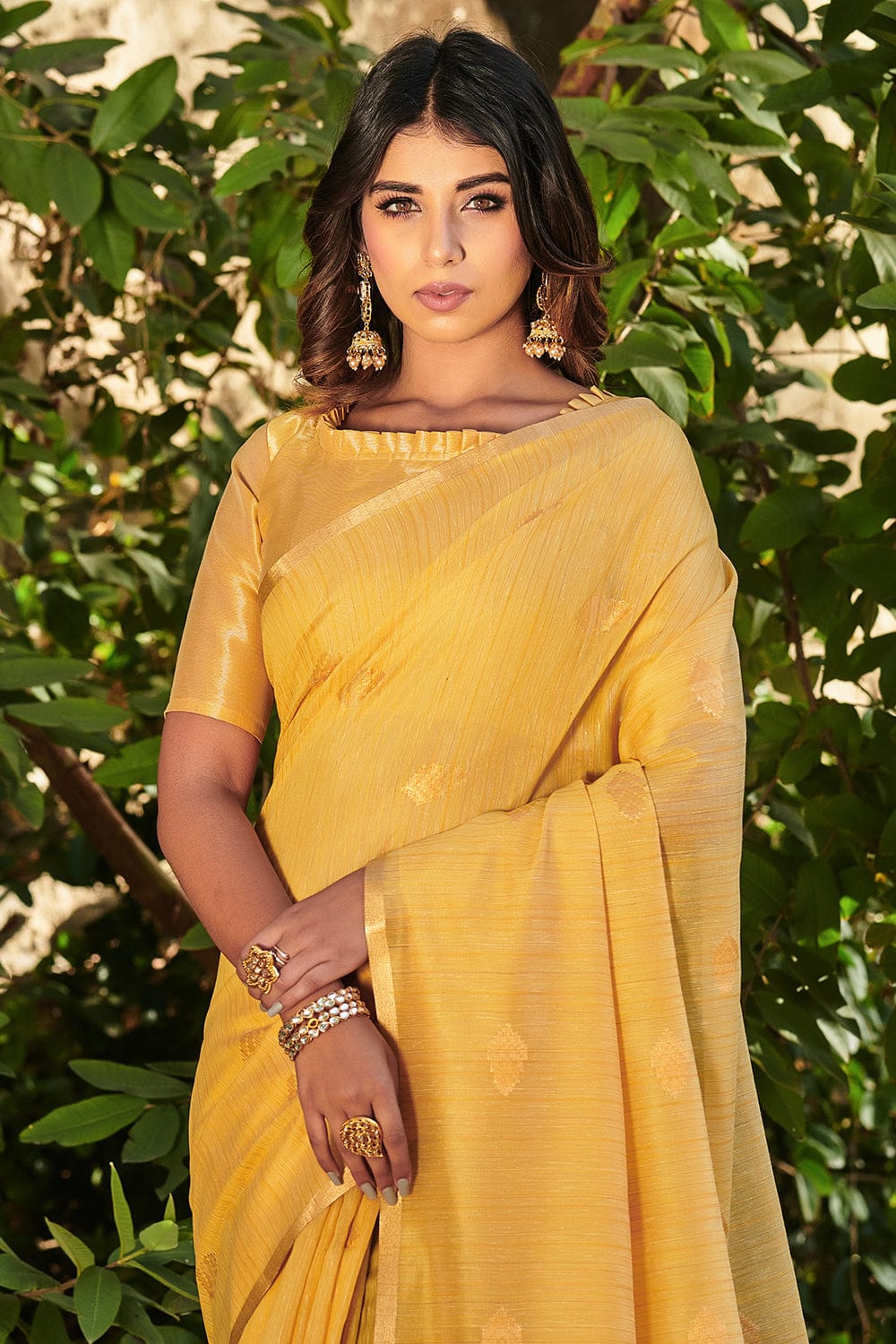 Buy Yellow Cotton Saree online-Karagiri