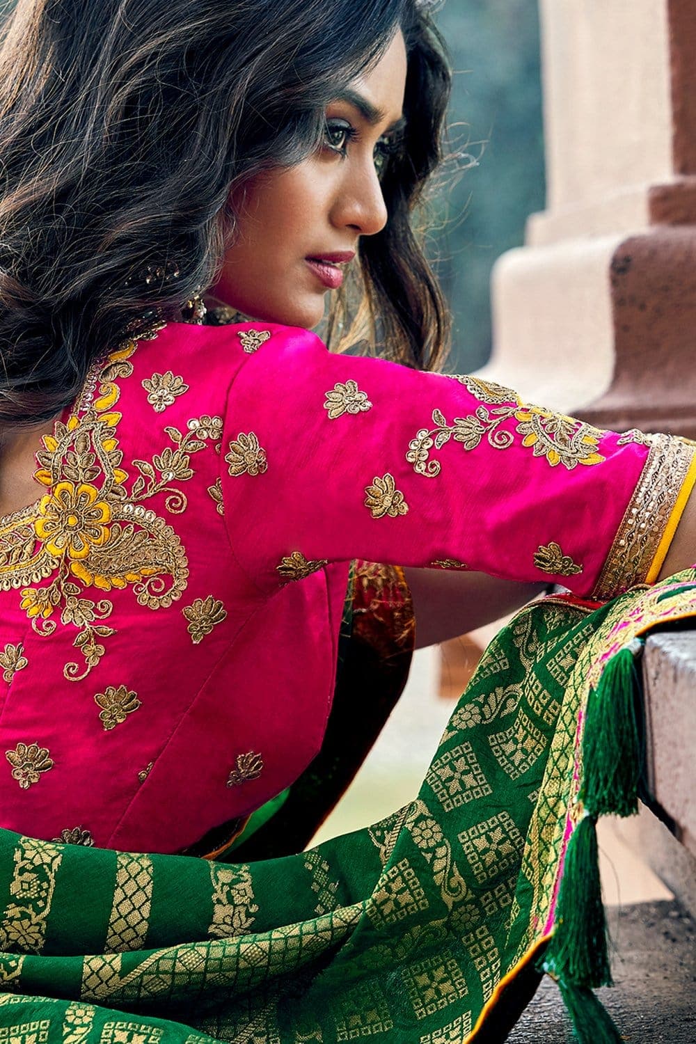 Buy Priyanka Raajiv Pink Alaia Silk Banarasi Saree With Zane Running Blouse  Online  Aza Fashions