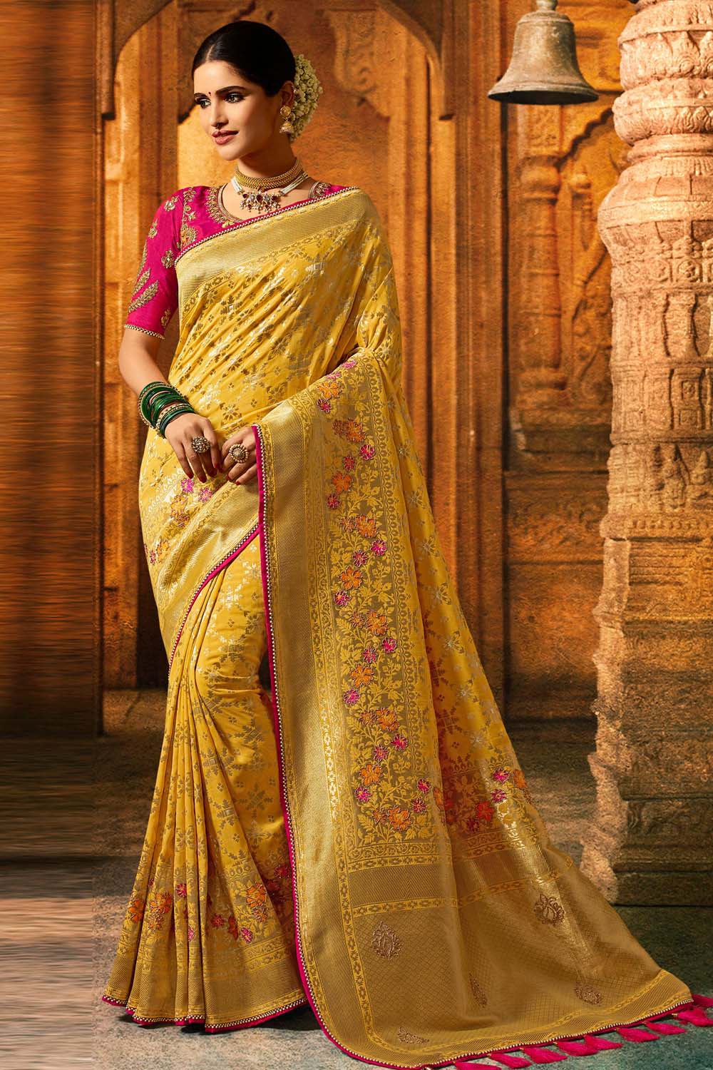 Buy the amazing Fresh Yellow Designer Banarasi Saree on Karagiri ...