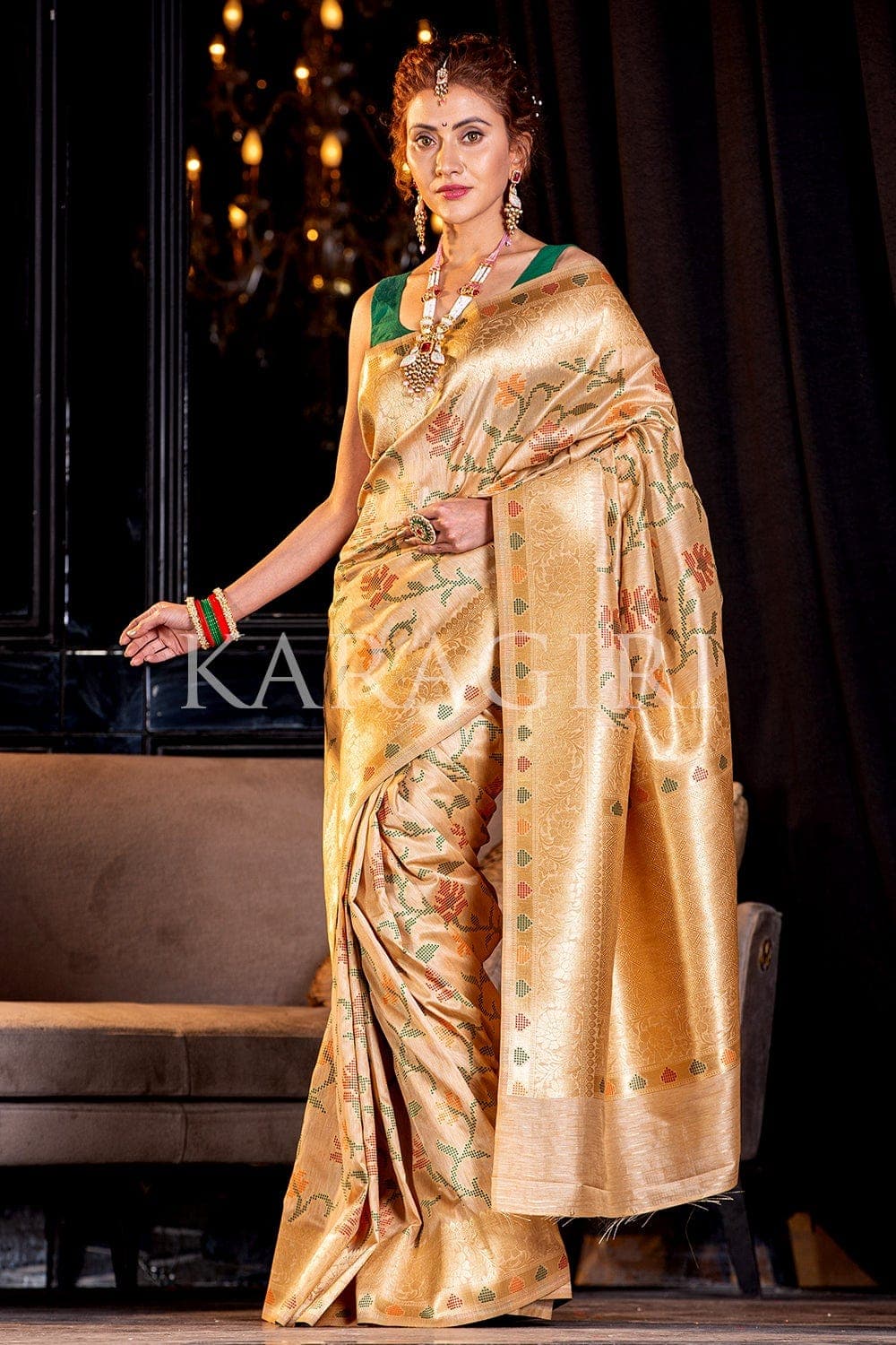 Buy Golden Beige Designer Banarasi Saree online-Karagiri