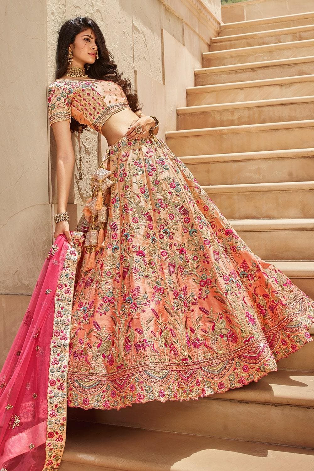 Buy Salmon Pink Designer Lehenga online-KARAGIRI – Karagiri