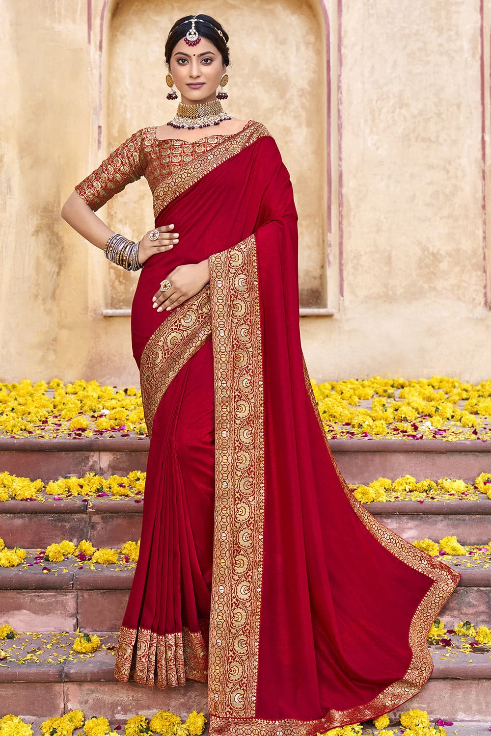Buy Red Designer Saree online-Karagiri