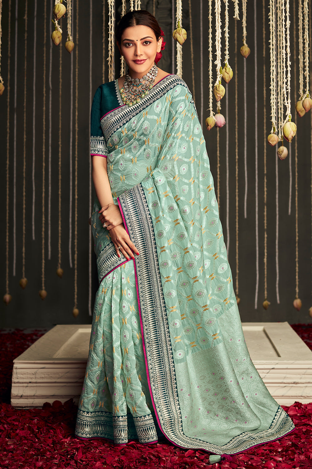 Buy Mint Green Dola Silk Saree online-Karagiri