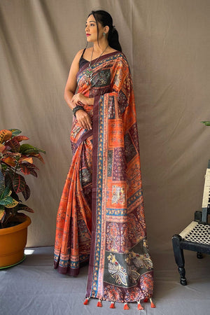 Pen kalamkari kanchi saree – Saffronfashionindia