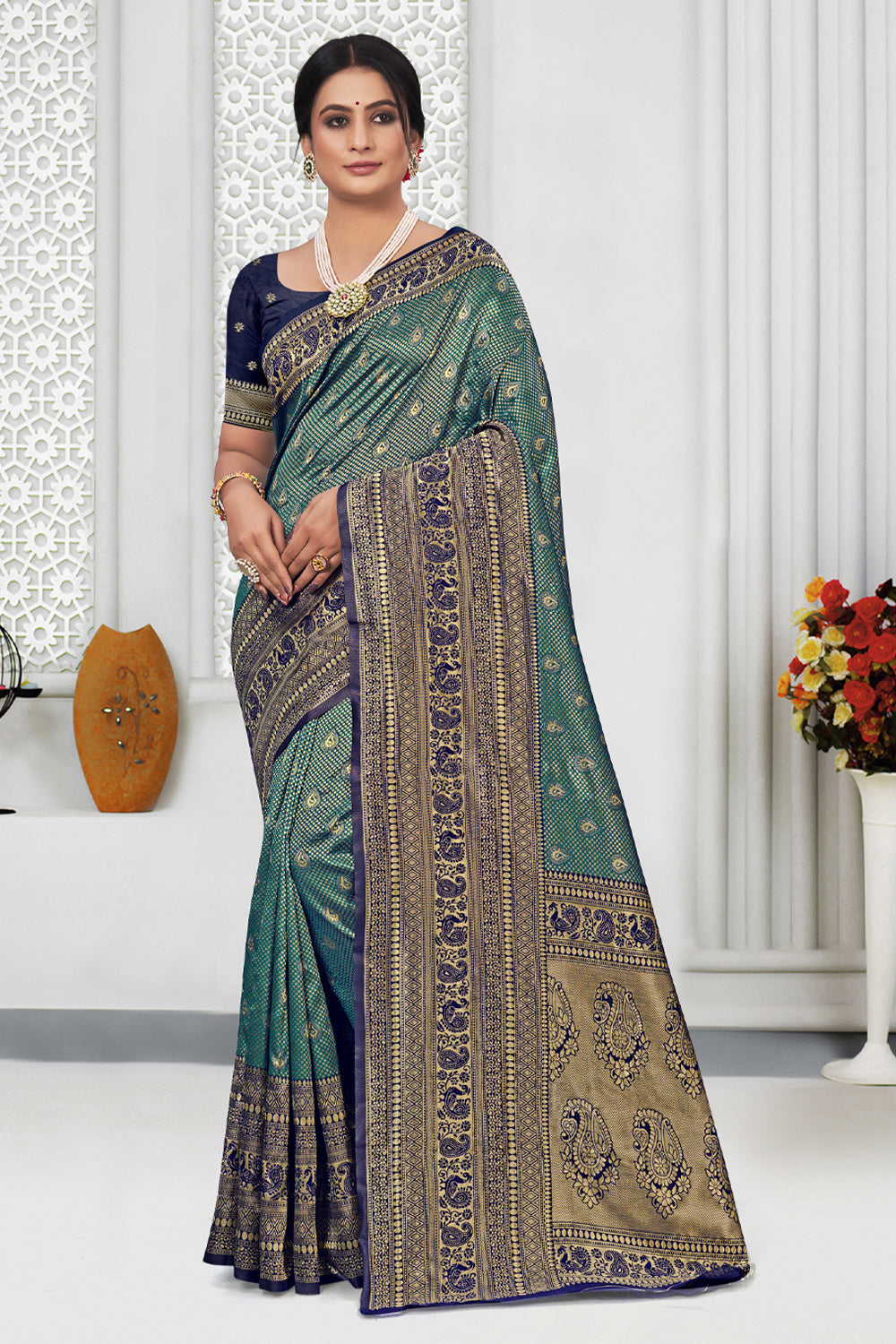 Buy Jungle Green Silk Saree online-Karagiri