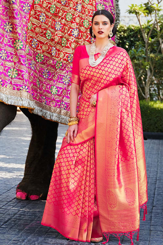 Get The Beautiful Deep Pink Kanjivaram Saree Karagiri