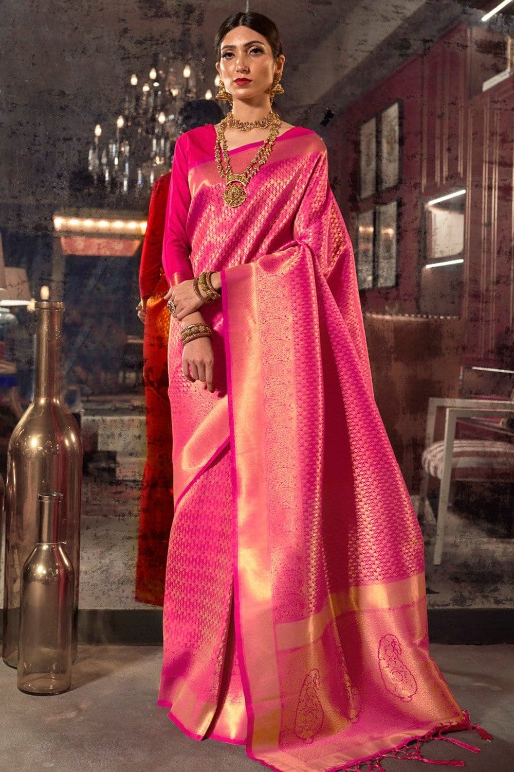 Buy The Elegant Pink Kanjivaram Saree Online By Karagiri On Sale