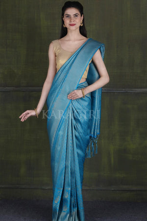 Buy Azure Blue Kanjivaram Saree online-Karagiri