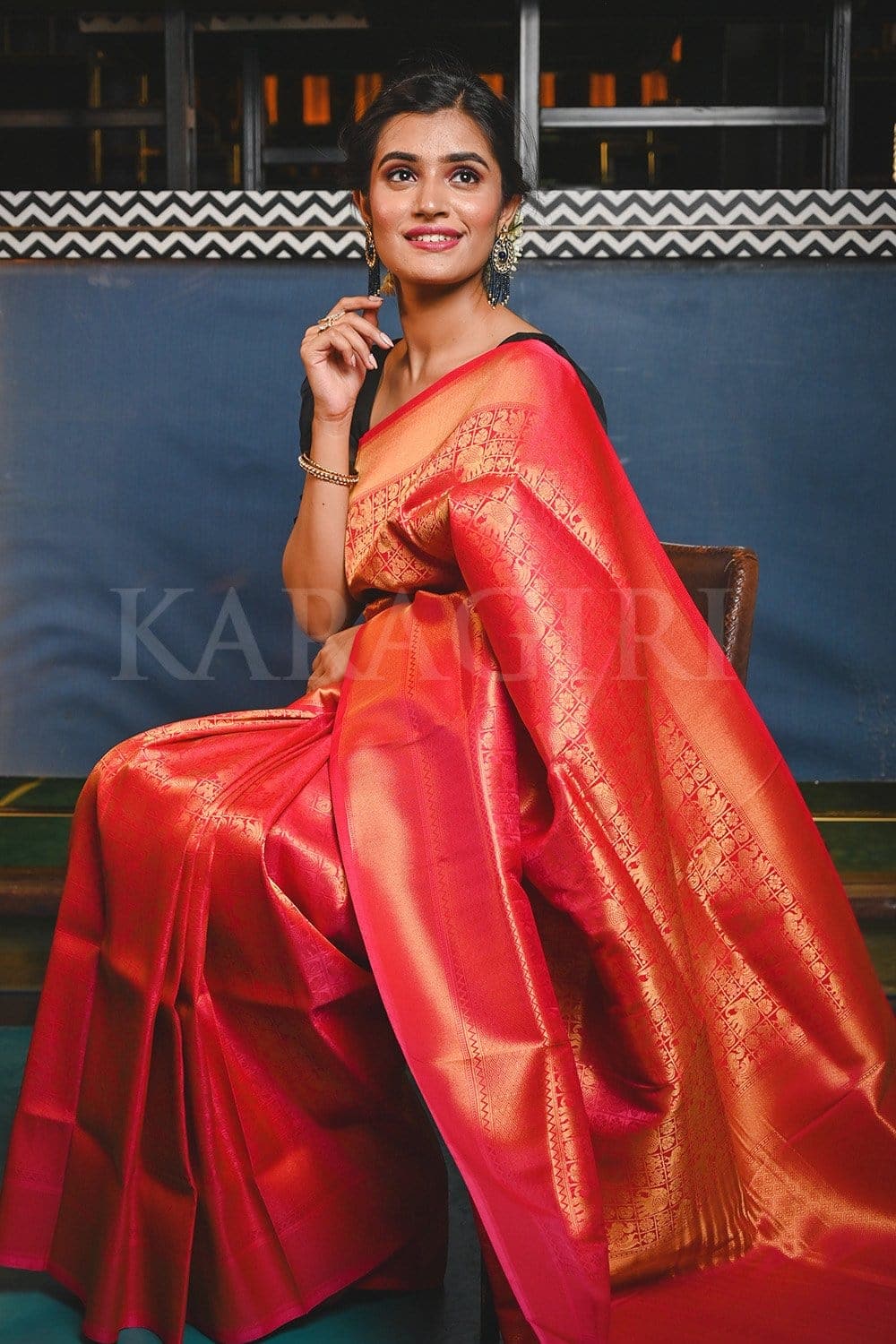 Get the amazing Strawberry color kanjivaram silk saree at KARAGIRI ...