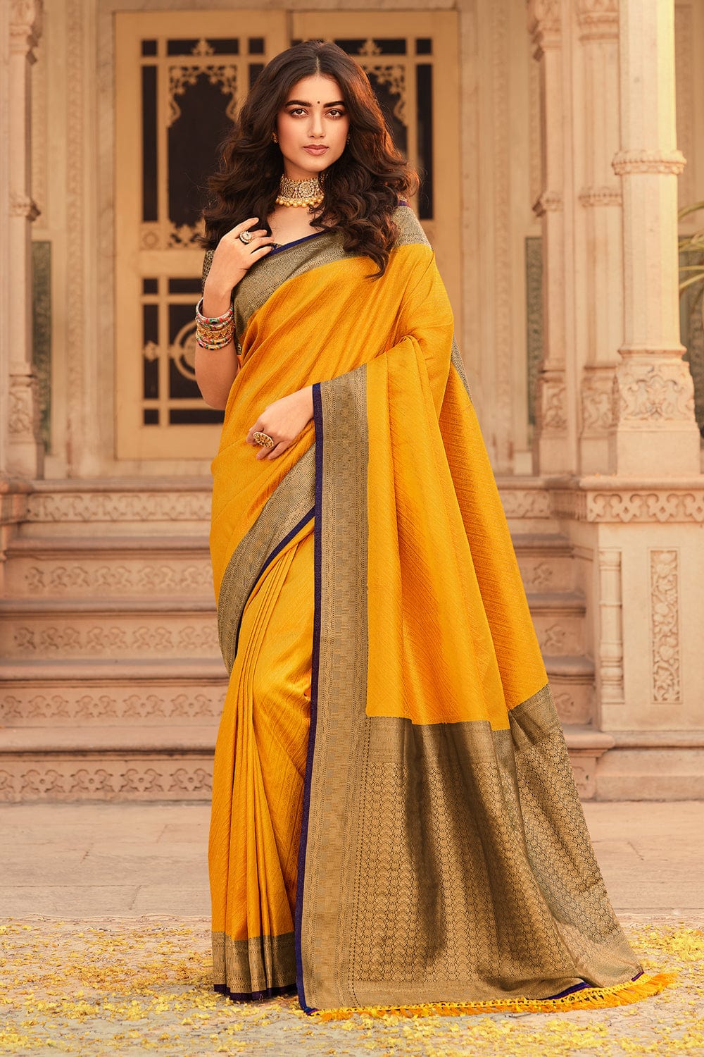 Buy Yellow Kanjivaram Saree online-Karagiri