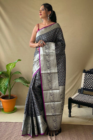 Elegant Black Color Silver Zari Woven |Banarasi Saree |Kotasilk | Saree, Banarasi  sarees, Blouse piece