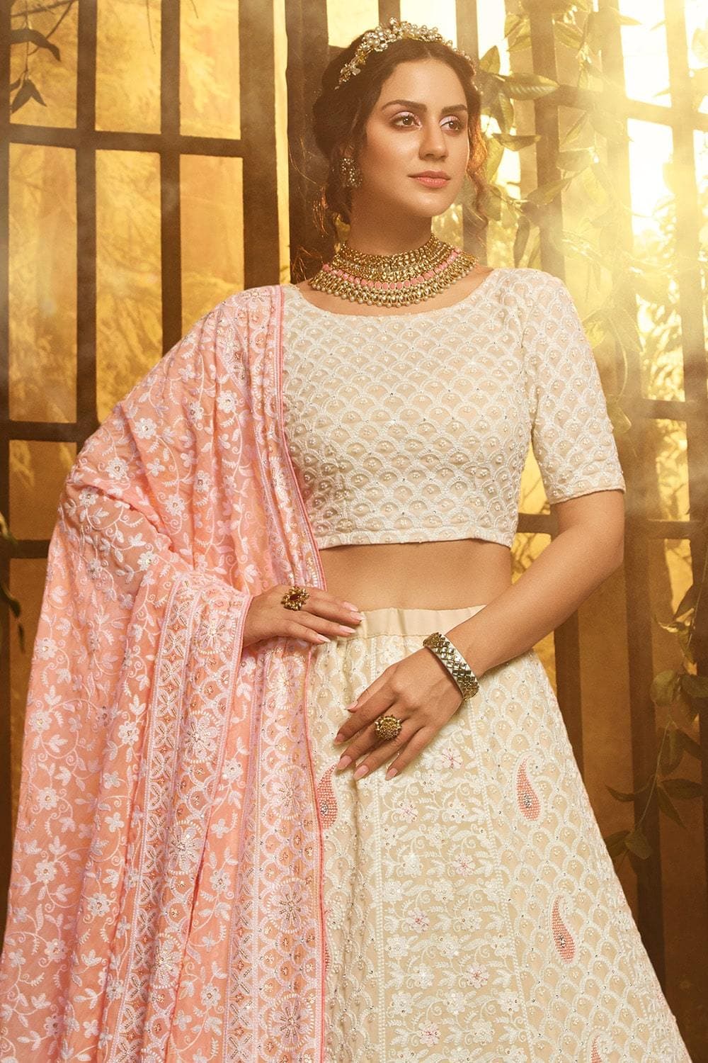 Buy Beautiful Bisque White Lehenga online-Karagiri