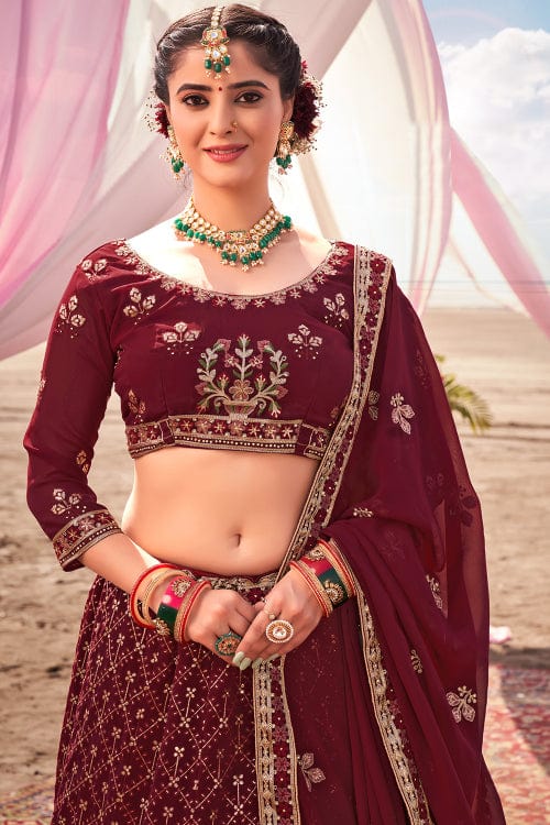 Traditional Maroon and Bottle Green Bridal Lehenga in Velvet Ornamented  With Aari, Sequins Work and Heavy Velvet Dupatta 😍🥰 🛍Visit our… |  Instagram