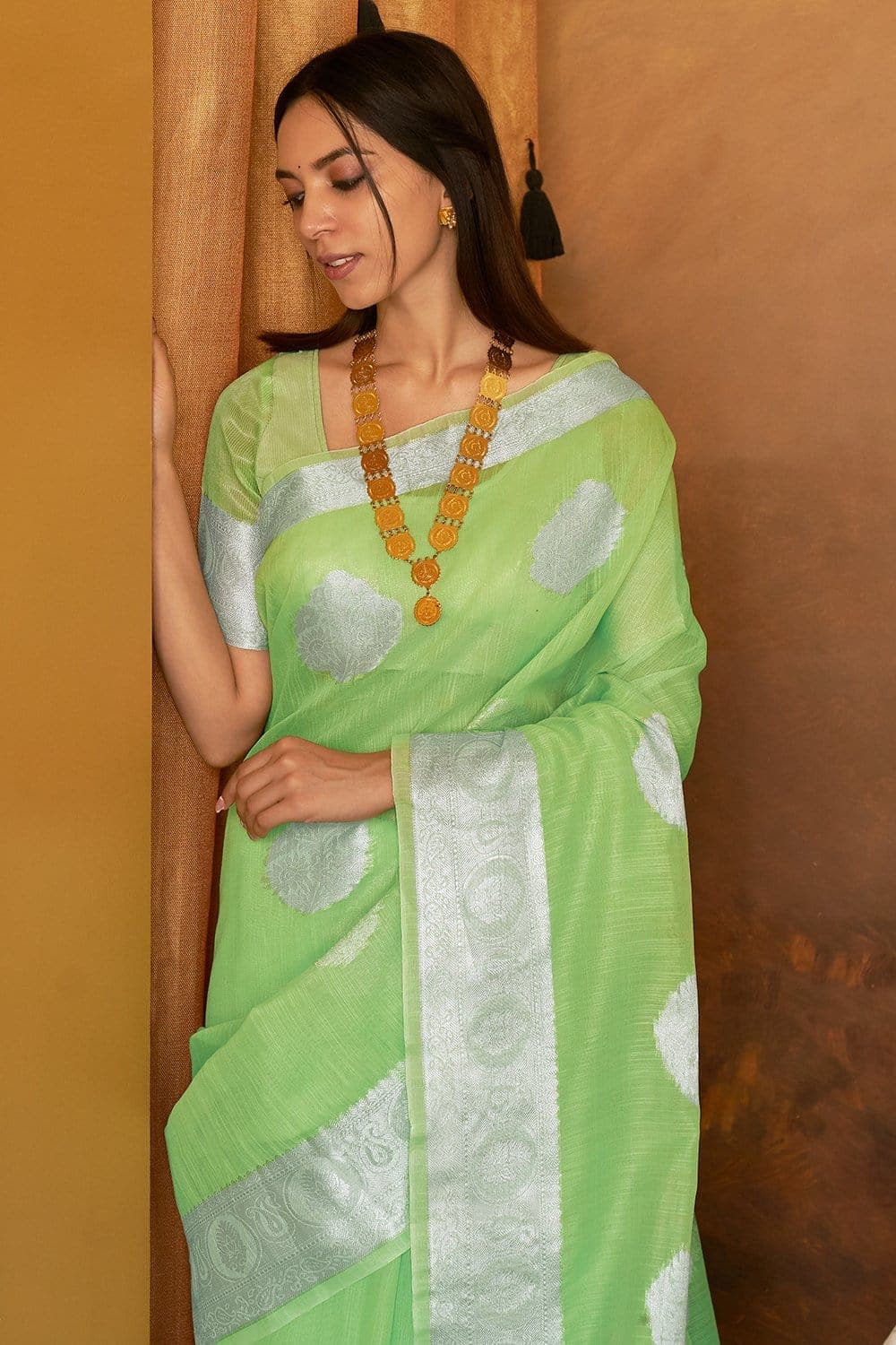 Buy Light Green Linen Saree online-Karagiri