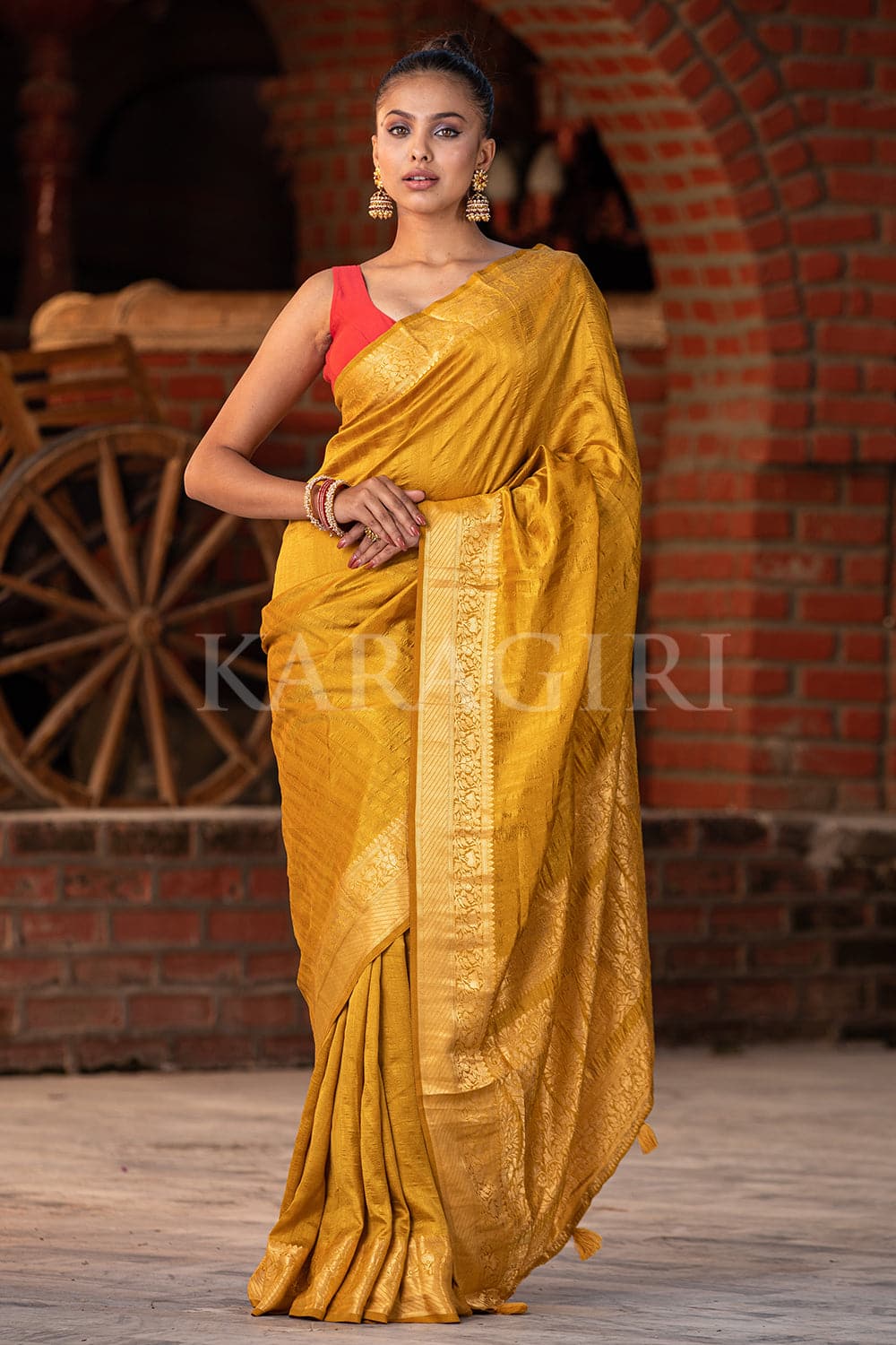 Buy Amber Yellow Mysore Silk Saree online-Karagiri