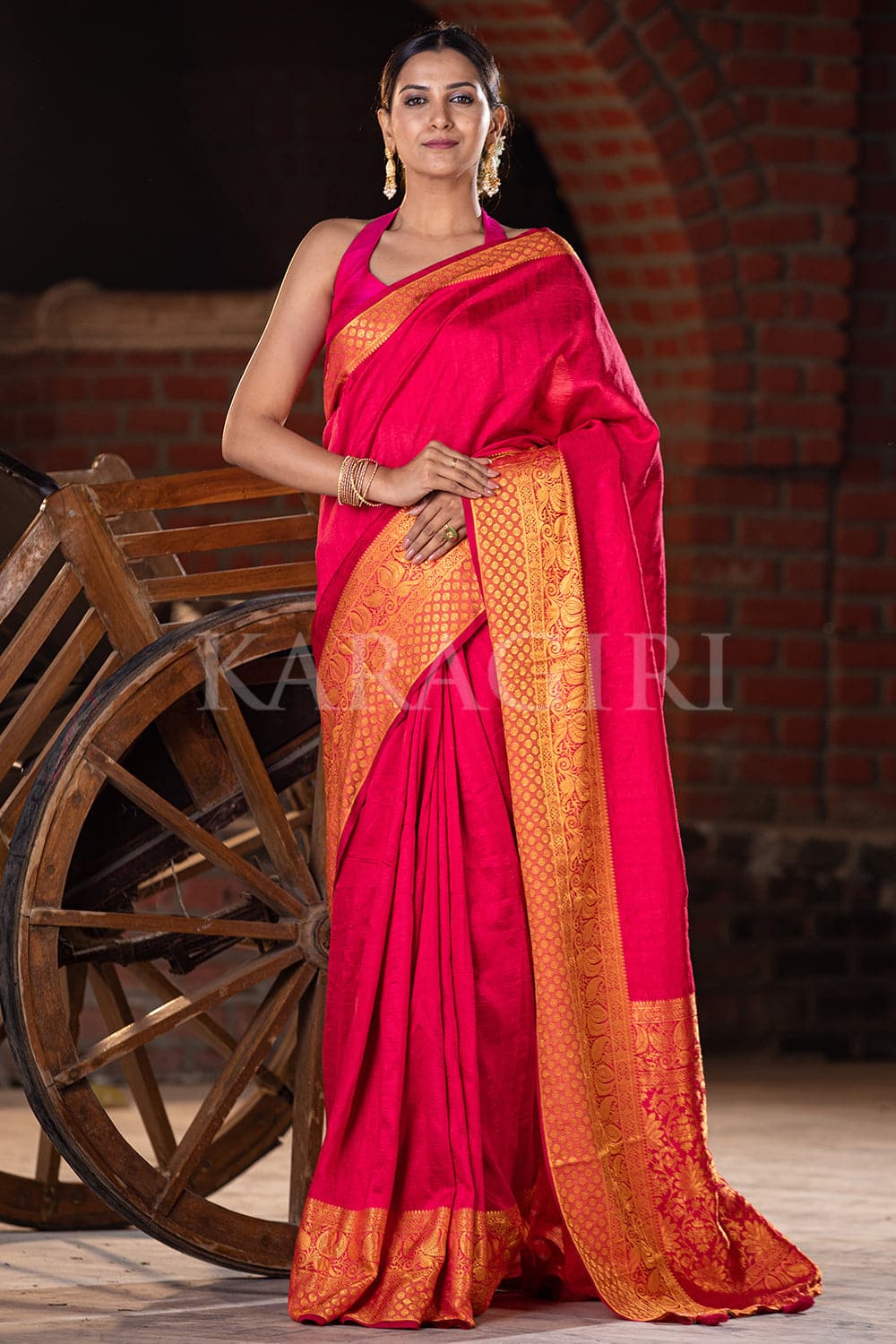 Buy Carmine Red Mysore Silk Saree online-Karagiri