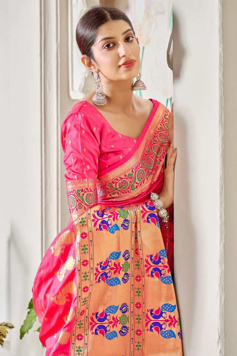 Buy Bright Pink Paithani Saree online-Karagiri