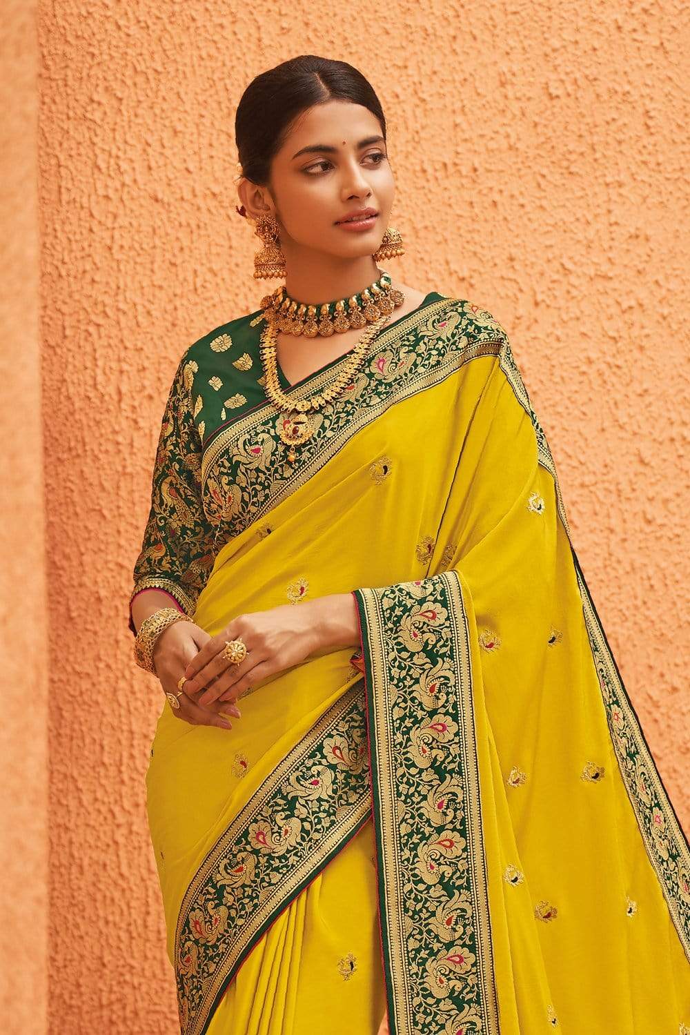 Buy Corn Yellow Woven Paithani Saree Online at Best Price - Karagiri