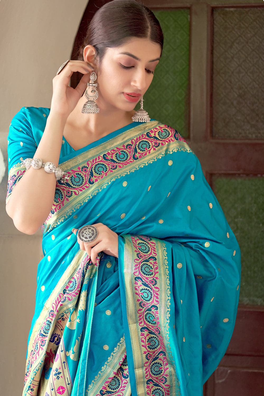 Buy Daisy Blue Paithani Saree online-Karagiri