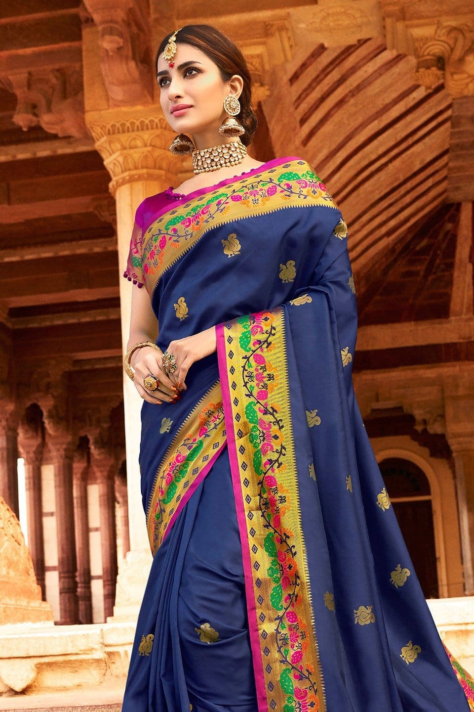 Get the amazing Deep Blue Woven Paithani Saree - Karagiri