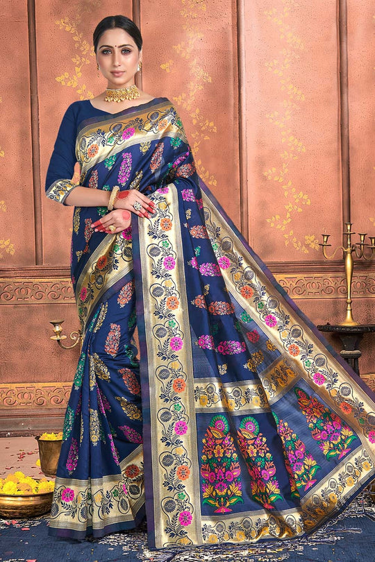 Buy the beautiful Denim Blue Paithani Saree online-Karagiri