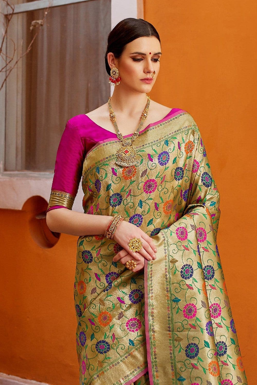 Golden Saree - Buy Beautiful Golden Colour Sarees Online | Karagiri