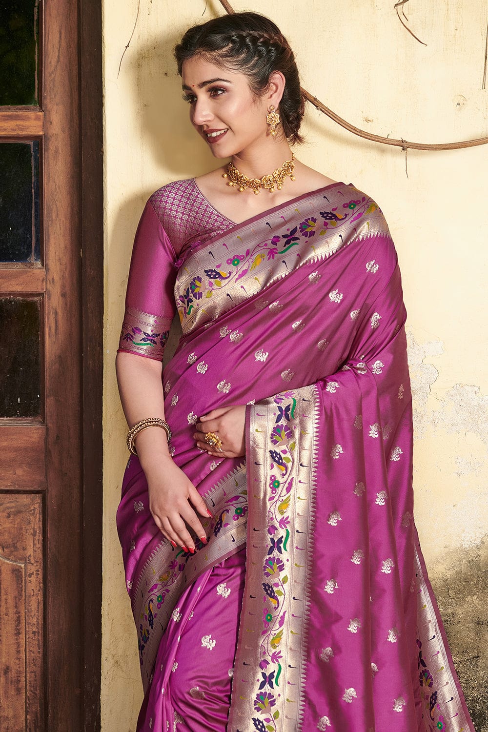 Buy Orchid Purple Paithani Saree online-Karagiri