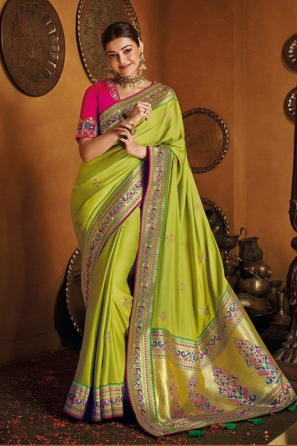 Paithani Saree Parrot Green Gold Zari Woven Paithani Saree With Designer Blouse - From Paithani Brocade Fusion Collection saree online