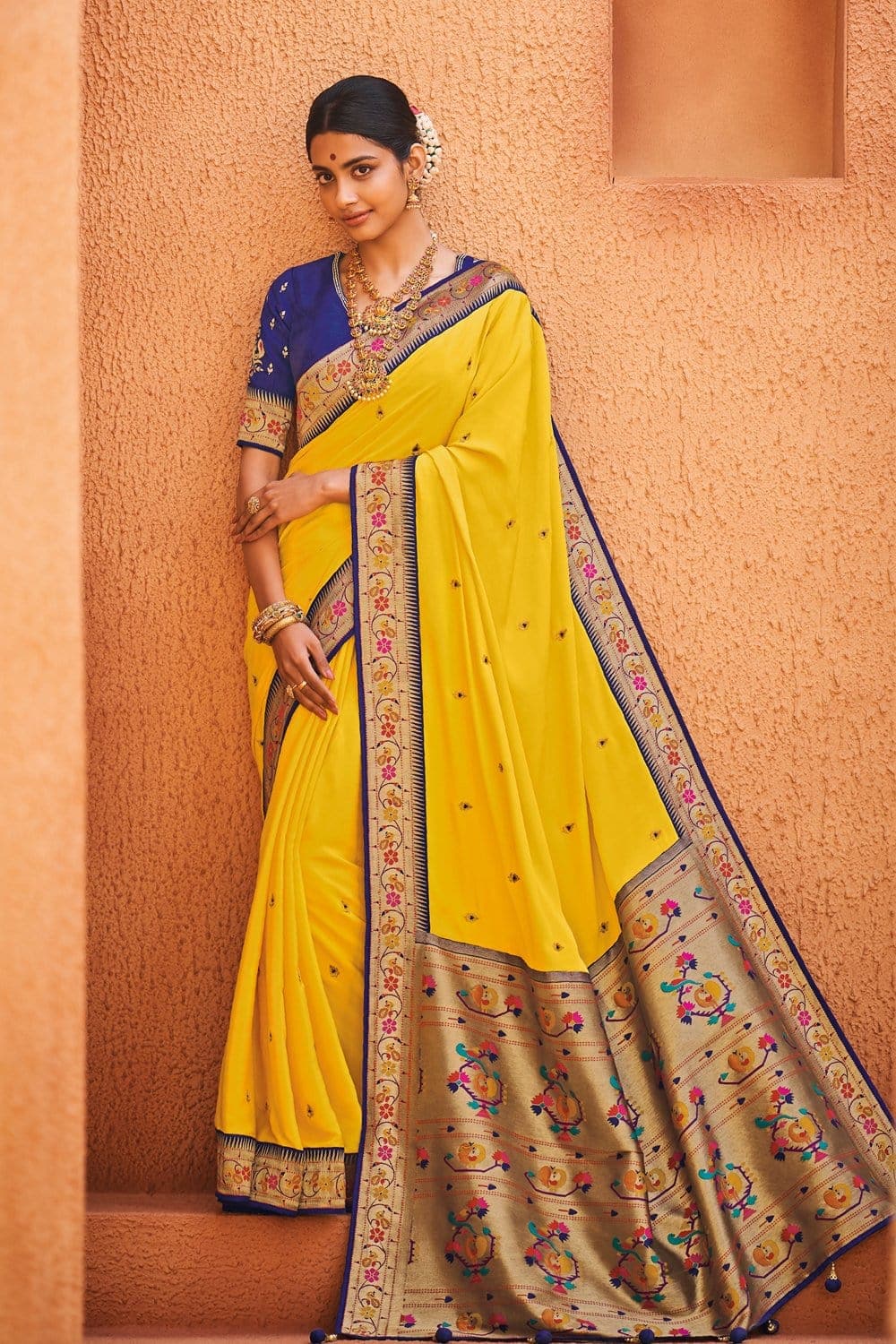 Buy the beautiful Pineapple Yellow Woven Paithani Saree Online at ...