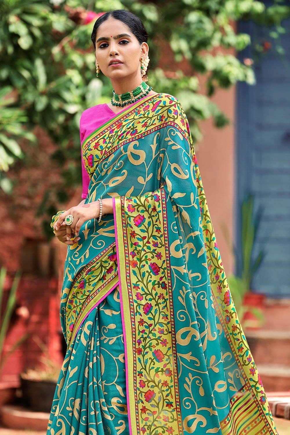 Buy the magnificient Sky Blue Paithani Saree online-Karagiri