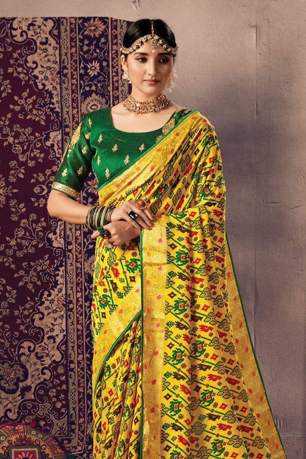 Buy Gorgeous lemon yellow woven patola saree online at best price ...