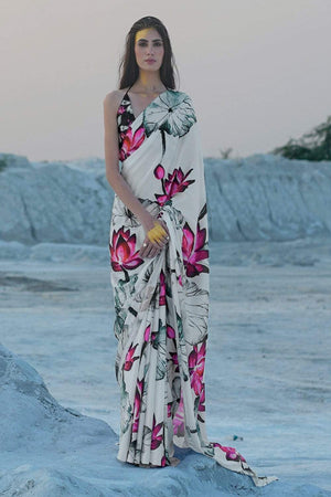 Casual Wear Off White Floral Printed Georgette Saree SARV161337