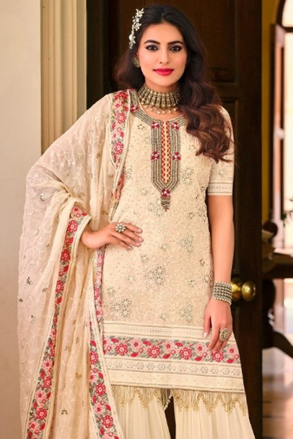 Buy Cream Sharara Suit online-Karagiri