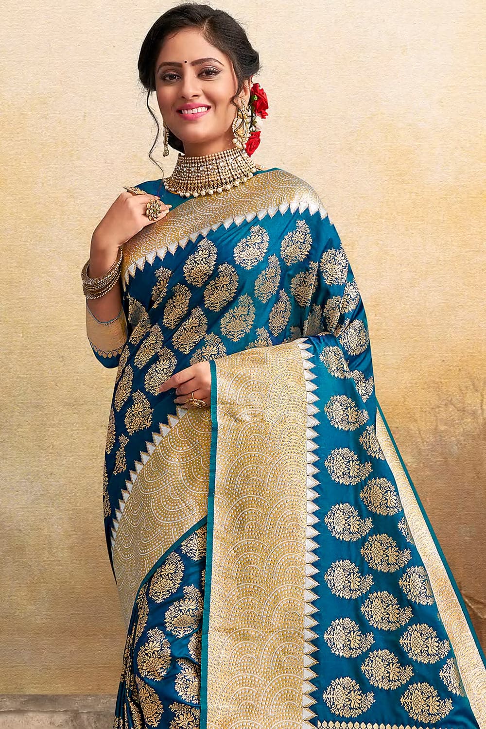 Buy Azure Blue Silk Saree online-Karagiri